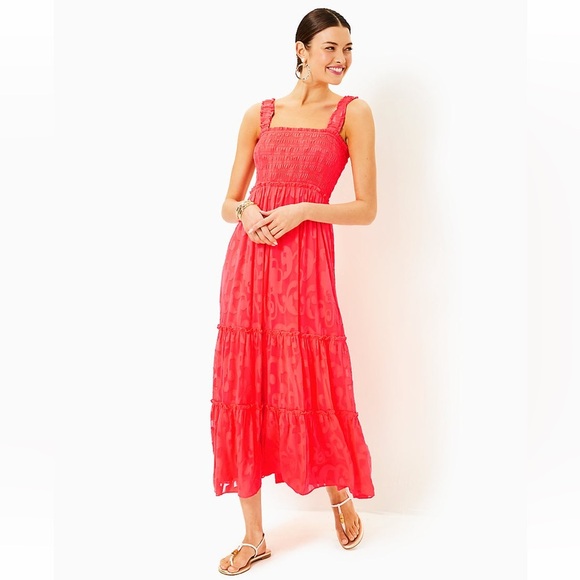 Lilly Pulitzer Dresses & Skirts - Lilly Pulitzer Coral Maxi Dress with Smocked Bodice